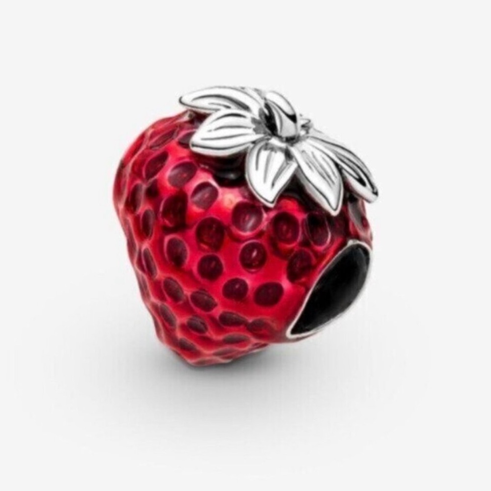 Red Strawberry Charm with Silver Leaf